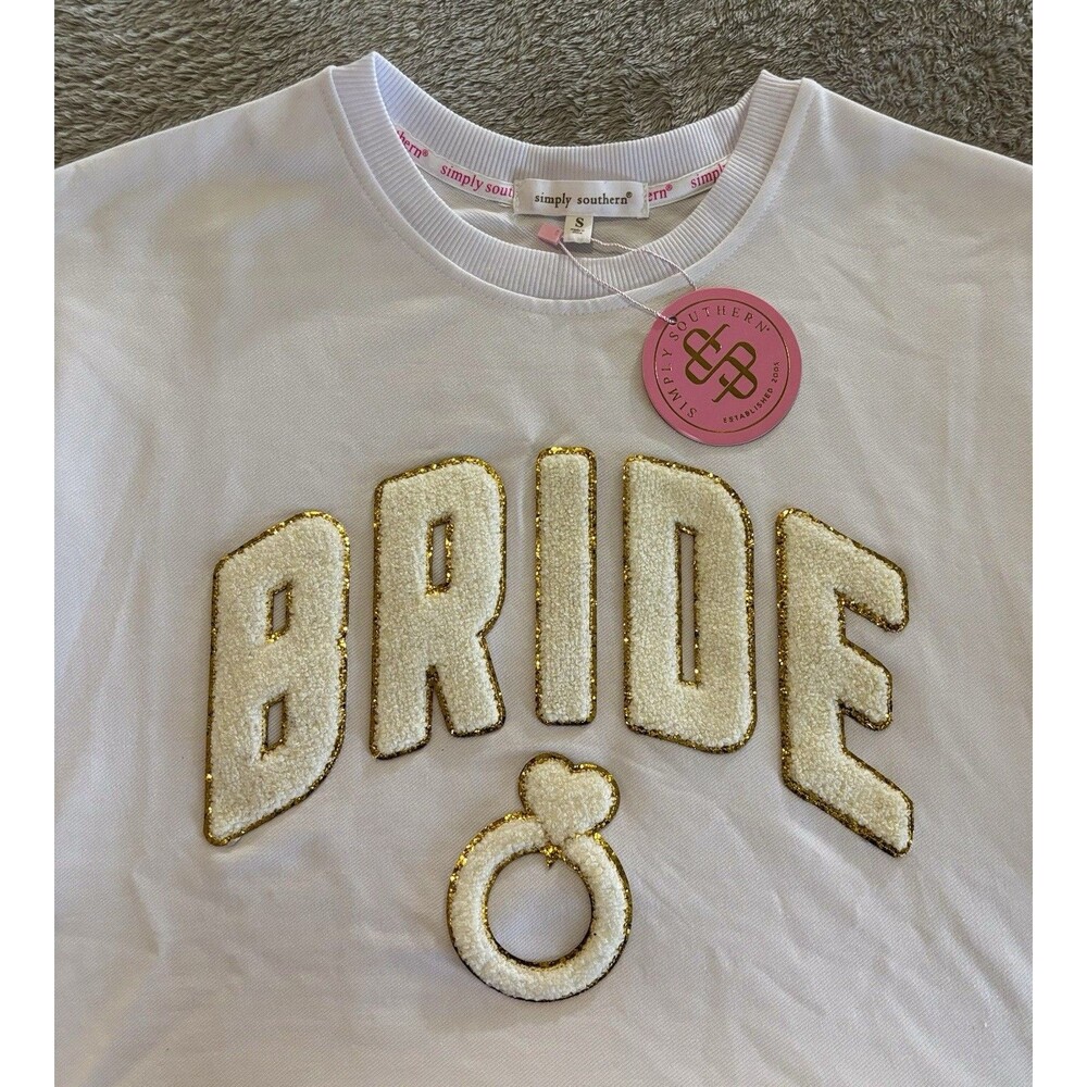 NWT Simply Southern Bride Ring Sweatshirt Womens Small White Wedding - Picture 2 of 6